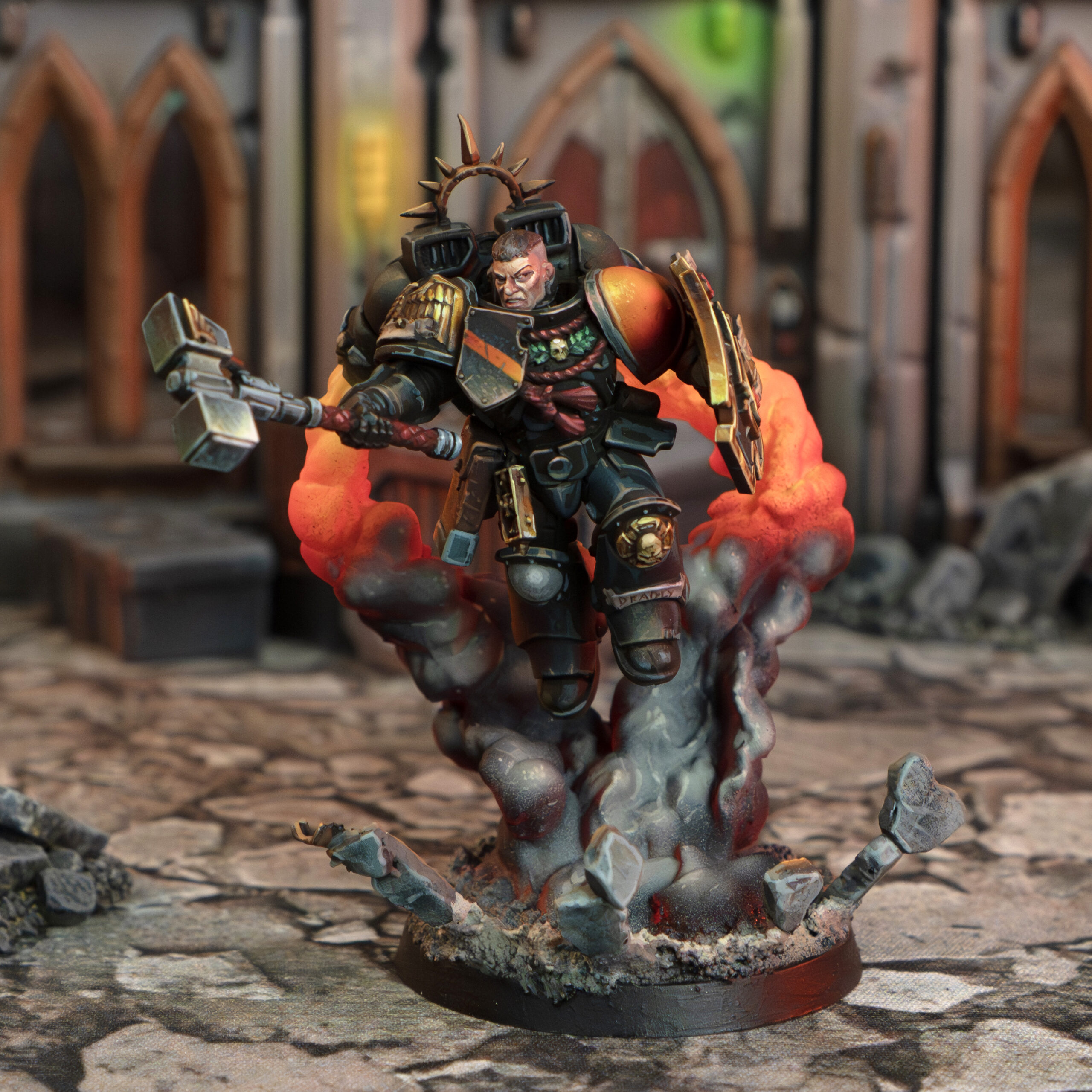 Marines - Assault Intercessors Captain with hammer jetpack smoke base - Physical